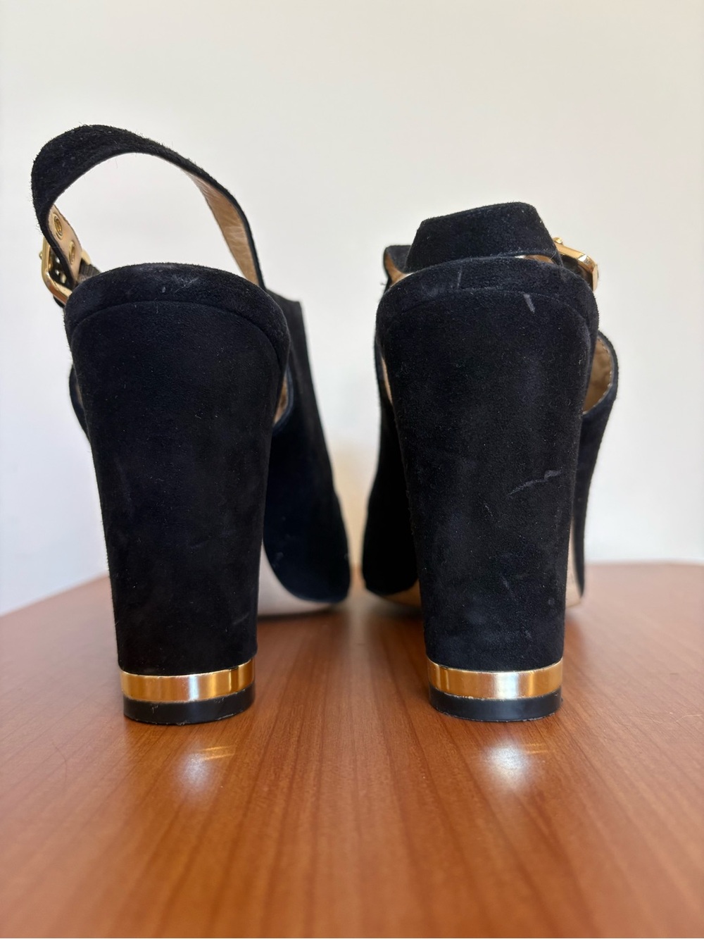 Marc Fisher Womens Slingback Heels Size 7.5 Black Suede Leather Peep Toe Mule - Picture 2 of 7
